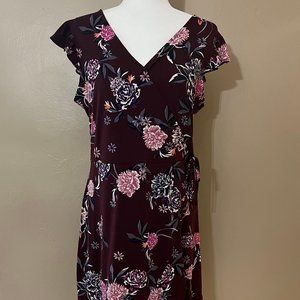 Candie's Burgundy Floral Print Cap Short Sleeve Wrap Style Dress Size Large L